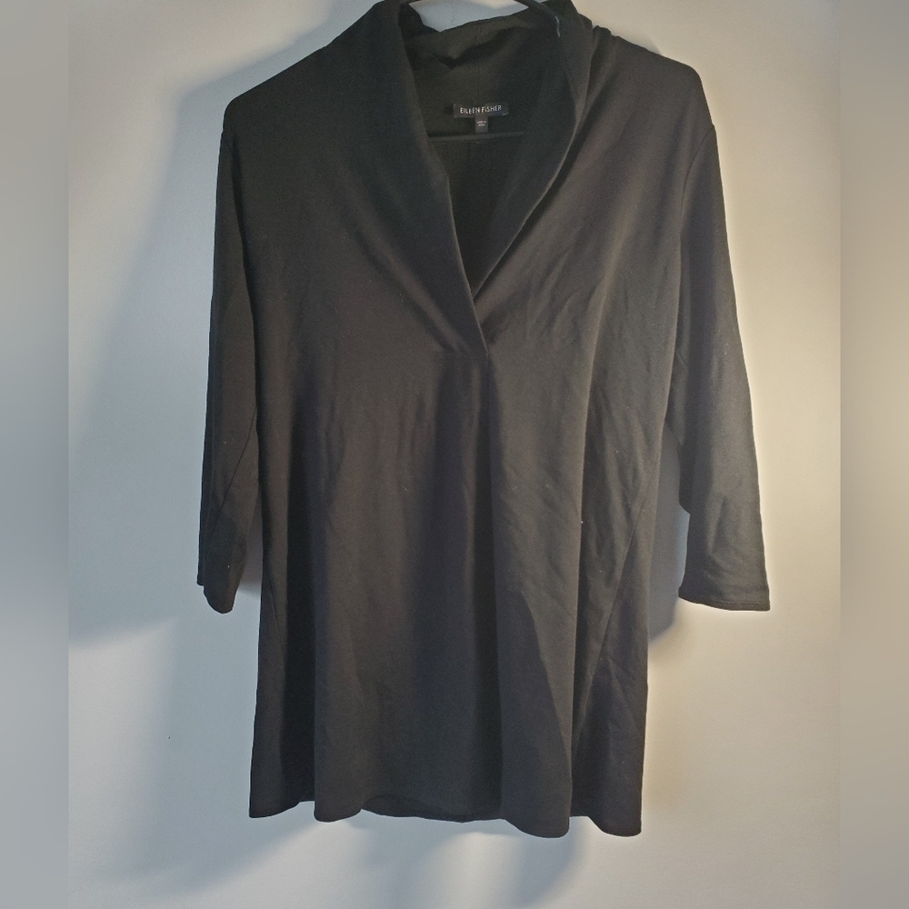 Eileen Fisher Black V-Neck Tunic Top